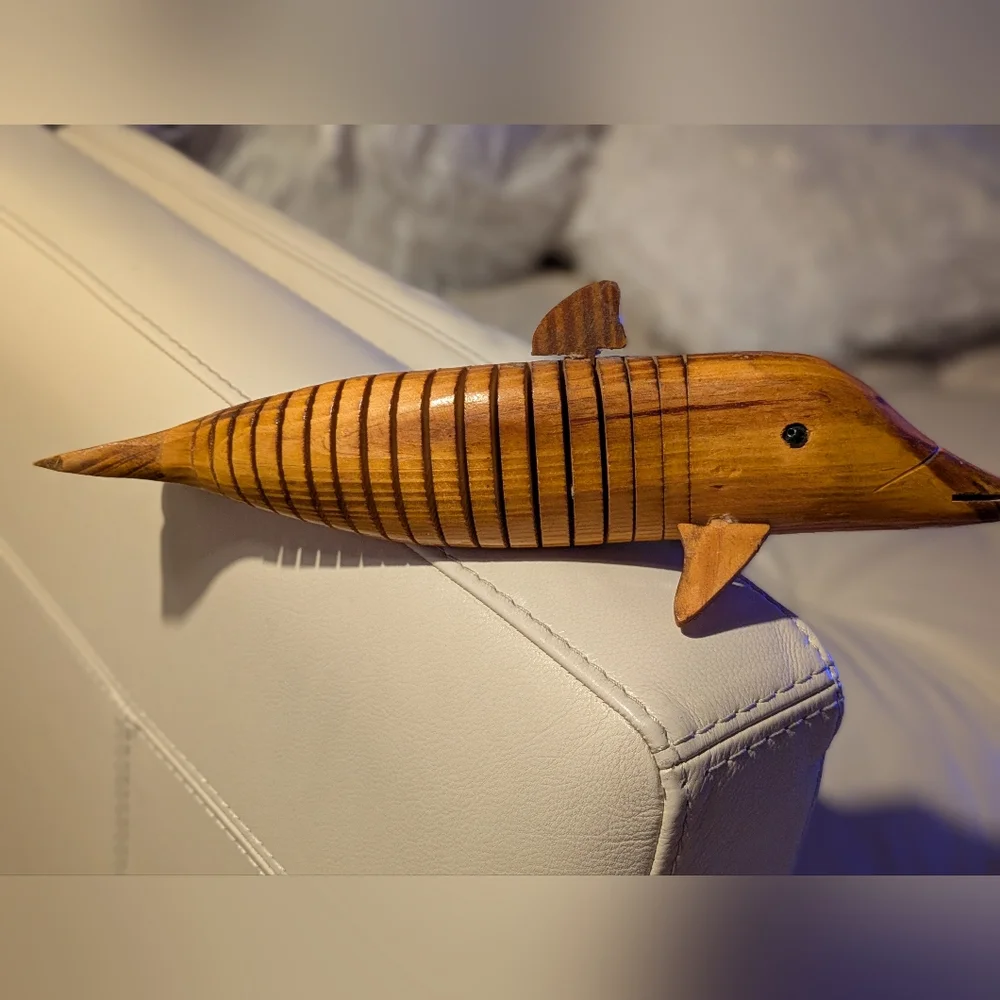 Brown Ribbed Wooden Fish Decor Accessory